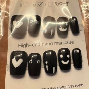 Black Press on Nails Medium Length Fun Cartoon False Nail Set‎ Medium